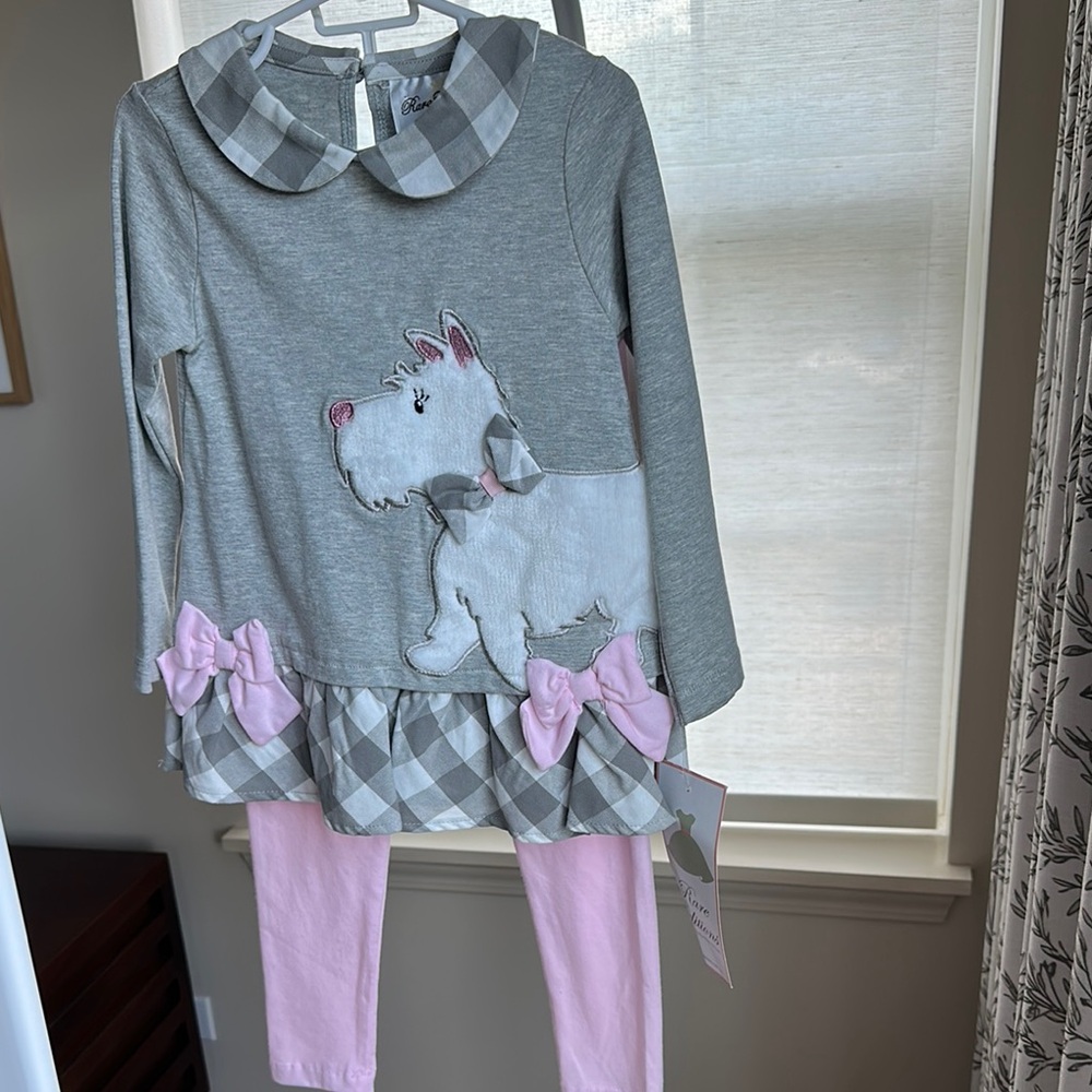 Rare Editions Gray and Pink Dog Pajama Set